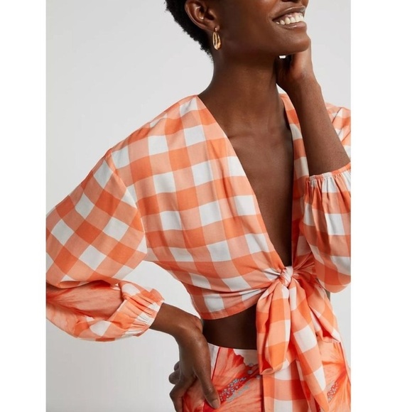 NWT Anthropologie Farm Rio Gingham Contrast Top & Skirt Set - Picture 4 of 12